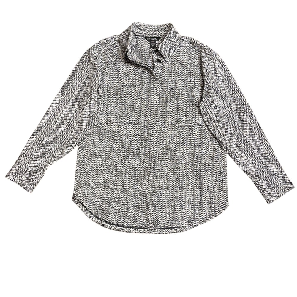 Athleta Black White Herringbone Oversized Button Up Braiden Shirt Jacket Sz XS - Picture 7 of 14